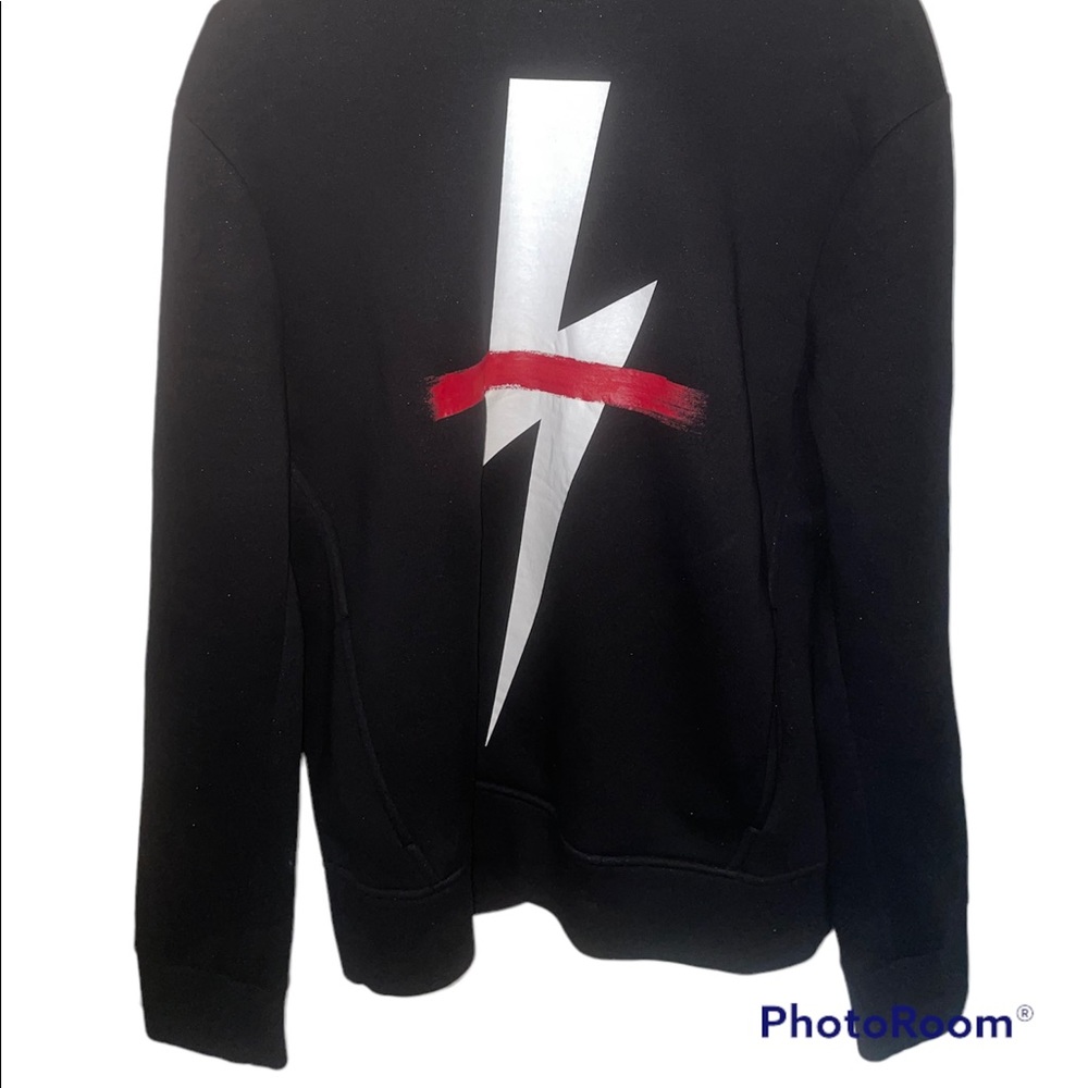 Neil Barret Crossed out Bolt Logo hoodie black red & white size medium